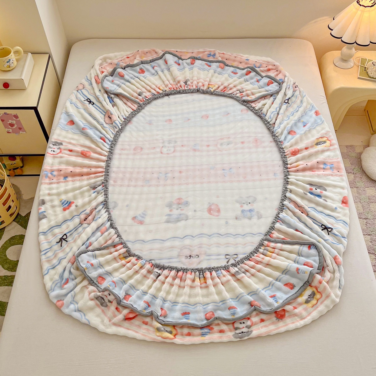 91家纺网 家纺一手货源 找家纺 慕梵家居 2025新款泡泡绒枕套泡泡兔绒床罩枕套外贸可以定做尺寸单品枕套枕套单件 甜心派对