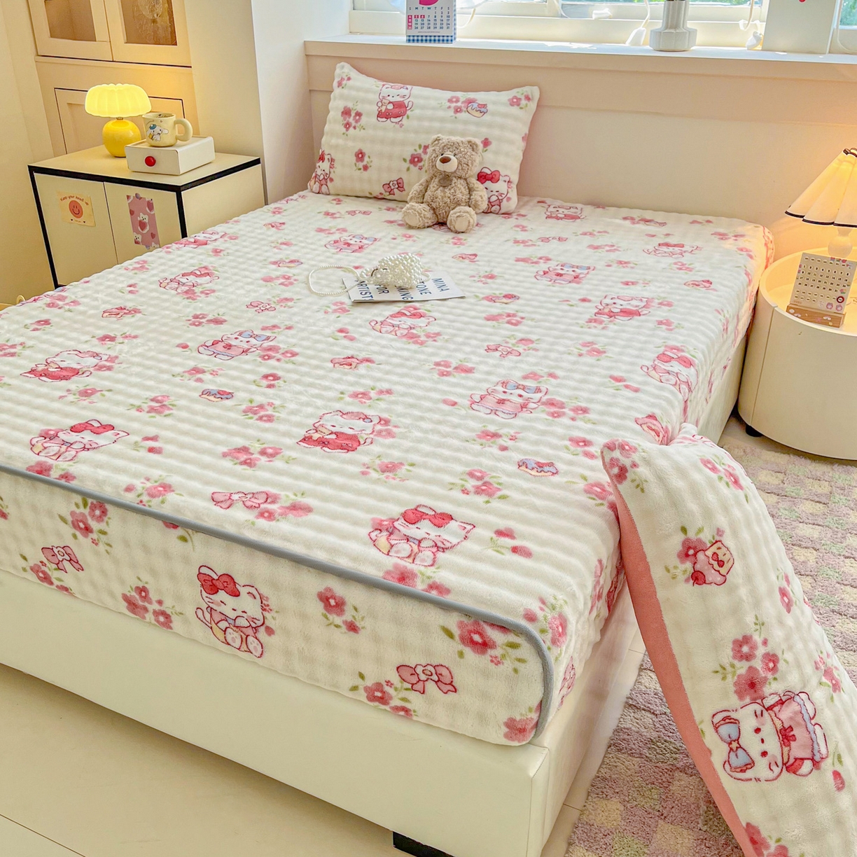 91家纺网 家纺一手货源 找家纺 慕梵家居 2025新款泡泡绒枕套泡泡兔绒床罩枕套外贸可以定做尺寸单品枕套枕套单件 凯特猫