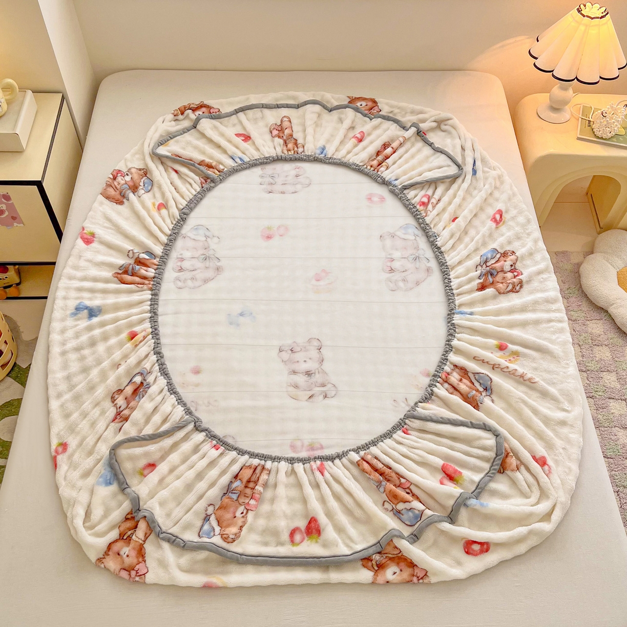 91家纺网 家纺一手货源 找家纺 慕梵家居 2025新款泡泡绒枕套泡泡兔绒床罩枕套外贸可以定做尺寸单品枕套枕套单件 抱抱熊