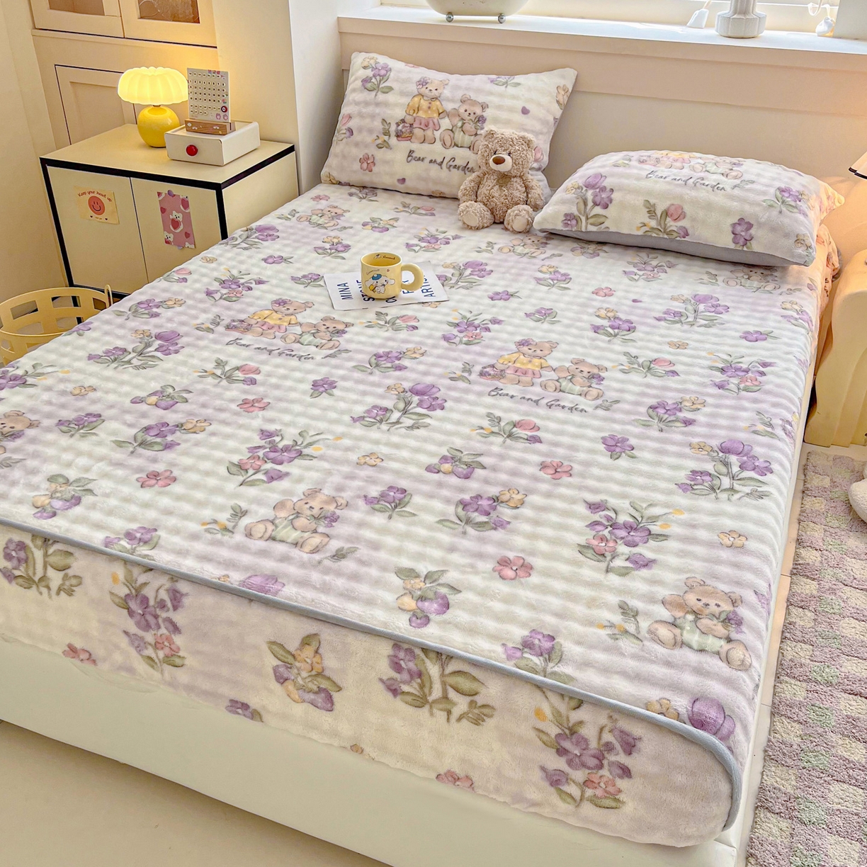 91家纺网 家纺一手货源 找家纺 慕梵家居 2025新款泡泡绒枕套泡泡兔绒床罩枕套外贸可以定做尺寸单品枕套枕套单件 小熊乐园