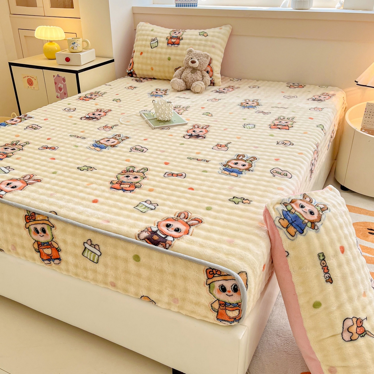 91家纺网 家纺一手货源 找家纺 慕梵家居 2025新款泡泡绒枕套泡泡兔绒床罩枕套外贸可以定做尺寸单品枕套枕套单件 潮玩布布-米