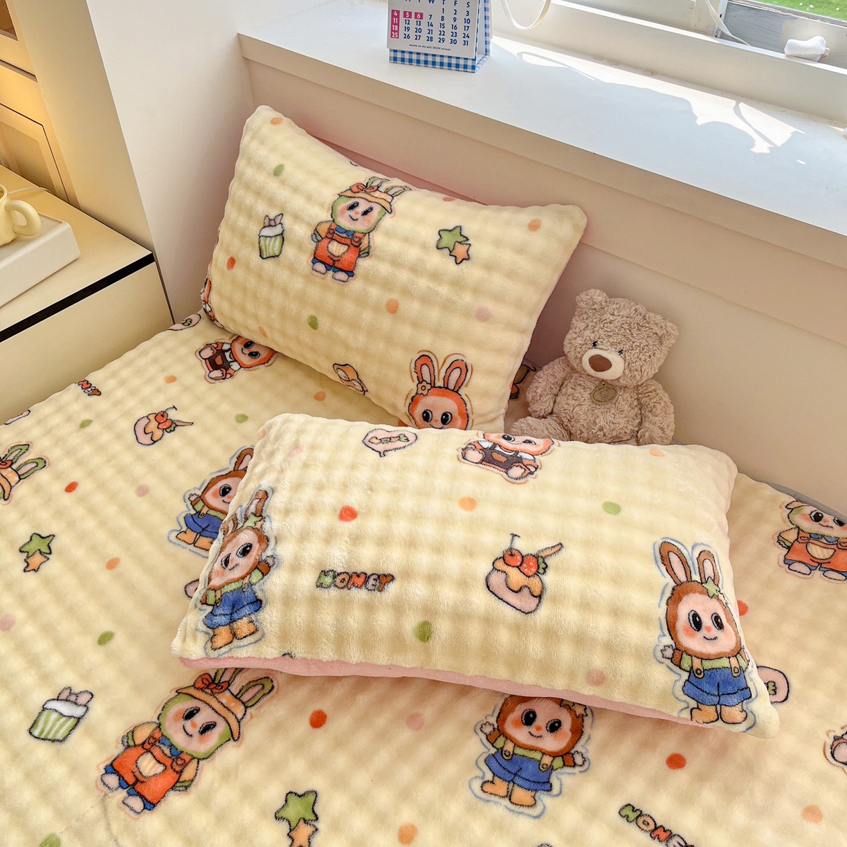 慕梵家居 2025新款泡泡绒枕套泡泡兔绒床罩枕套外贸可以定做尺寸单品枕套枕套单件 潮玩布布-米