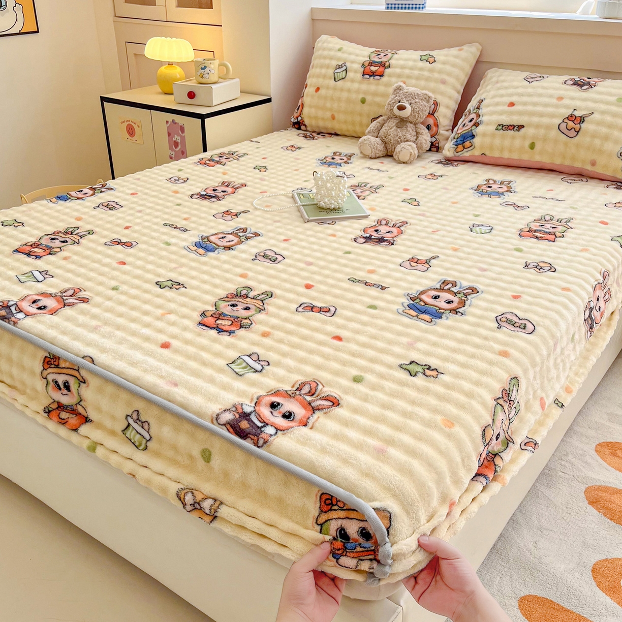 91家纺网 家纺一手货源 找家纺 慕梵家居 2025新款泡泡绒枕套泡泡兔绒床罩枕套外贸可以定做尺寸单品枕套枕套单件 潮玩布布-米