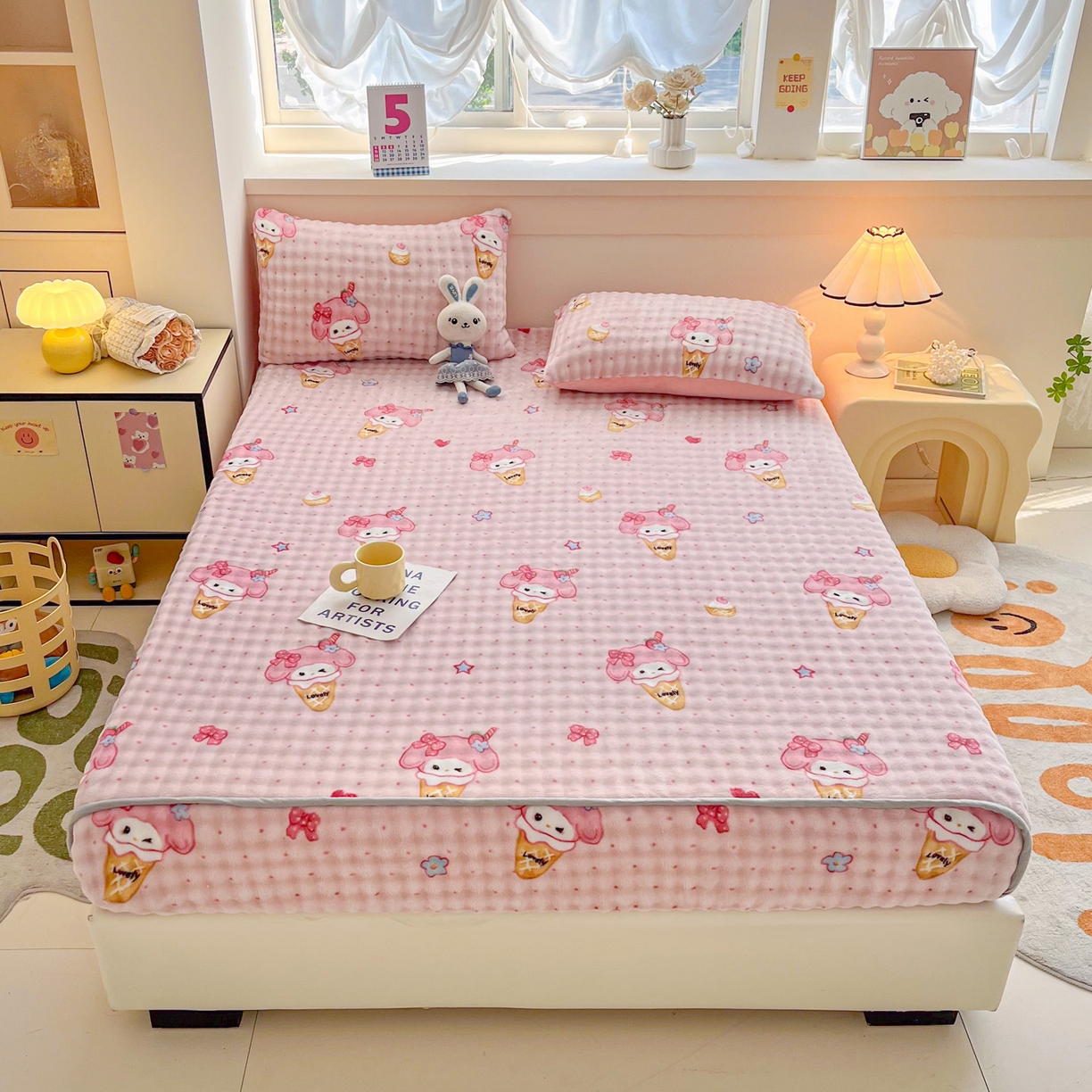 91家纺网 家纺一手货源 找家纺 慕梵家居 2025新款泡泡绒枕套泡泡兔绒床罩枕套外贸可以定做尺寸单品枕套枕套单件 甜筒女孩