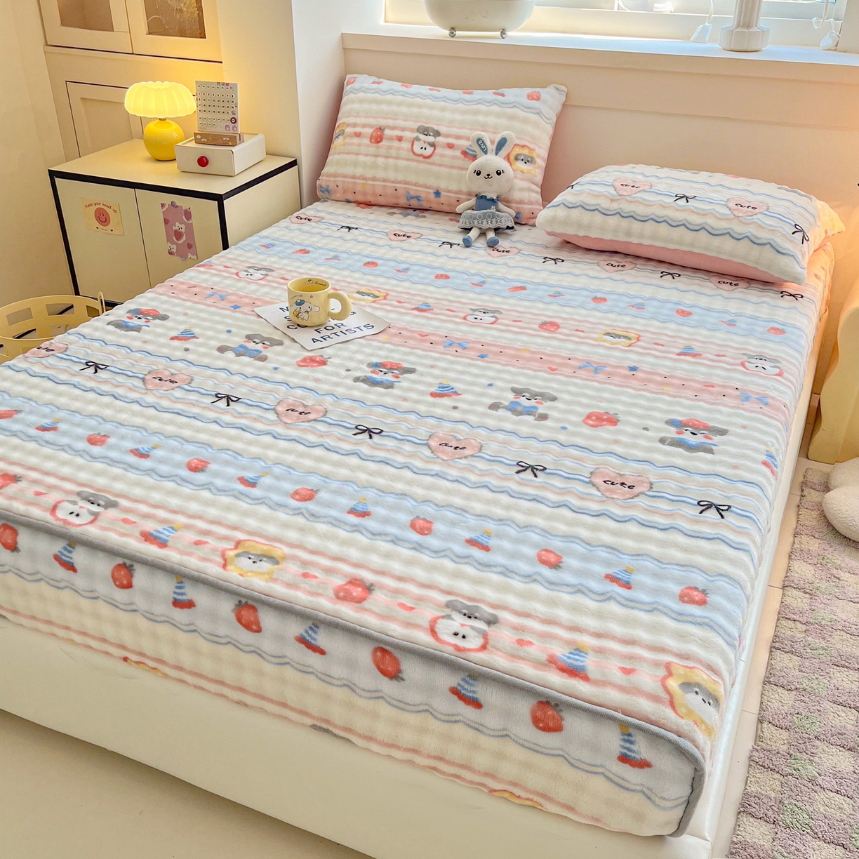 91家纺网 家纺一手货源 找家纺 慕梵家居 2025新款泡泡绒枕套泡泡兔绒床罩枕套外贸可以定做尺寸单品枕套枕套单件 甜心派对