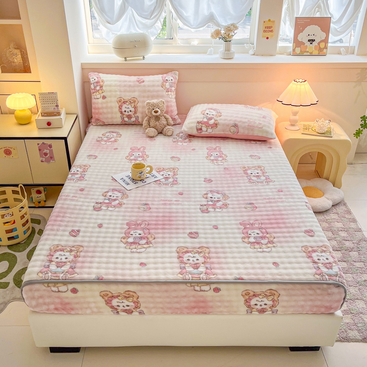 91家纺网 家纺一手货源 找家纺 慕梵家居 2025新款泡泡绒枕套泡泡兔绒床罩枕套外贸可以定做尺寸单品枕套枕套单件 开心喵喵