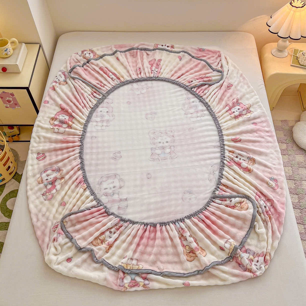 91家纺网 家纺一手货源 找家纺 慕梵家居 2025新款泡泡绒枕套泡泡兔绒床罩枕套外贸可以定做尺寸单品枕套枕套单件 开心喵喵