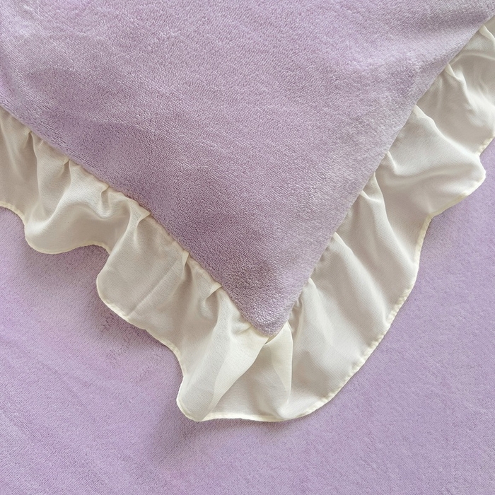 91家纺网 家纺一手货源 找家纺 眷恋家纺 2025新款韩版毛巾绣小蕾丝荷叶边牛奶绒四件套迷你兔+樱桃兔系列 樱桃兔-浅紫