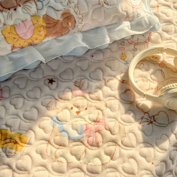 91家纺网 家纺一手货源 找家纺 禧缘家纺（原梦想家） 2025新款夹棉双层花边牛奶绒床笠三件套系列 猫咪心事