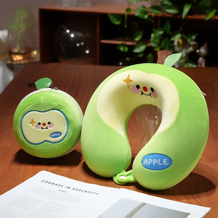 91家纺网 家纺一手货源 找家纺 仟亿莱 2025新款微笑苹果记忆棉U枕头枕芯 记忆绿苹果 U枕32X30cm