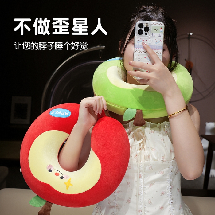 91家纺网 家纺一手货源 找家纺 仟亿莱 2025新款微笑苹果记忆棉U枕头枕芯 记忆绿苹果 U枕32X30cm