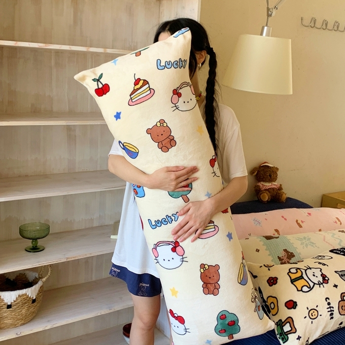 桃喜 2025新款ins牛奶绒印花长抱枕 涂鸦猫猫