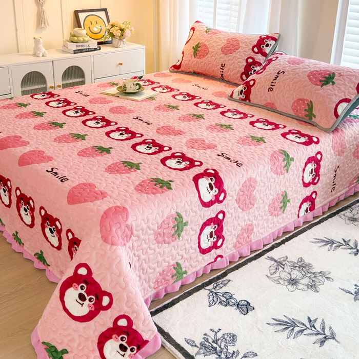 91家纺网 家纺一手货源 找家纺 （总）梦莱家纺 2025新款牛奶绒花边单床盖三件套