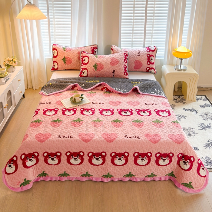 91家纺网 家纺一手货源 找家纺 （总）梦莱家纺 2025新款牛奶绒花边单床盖三件套