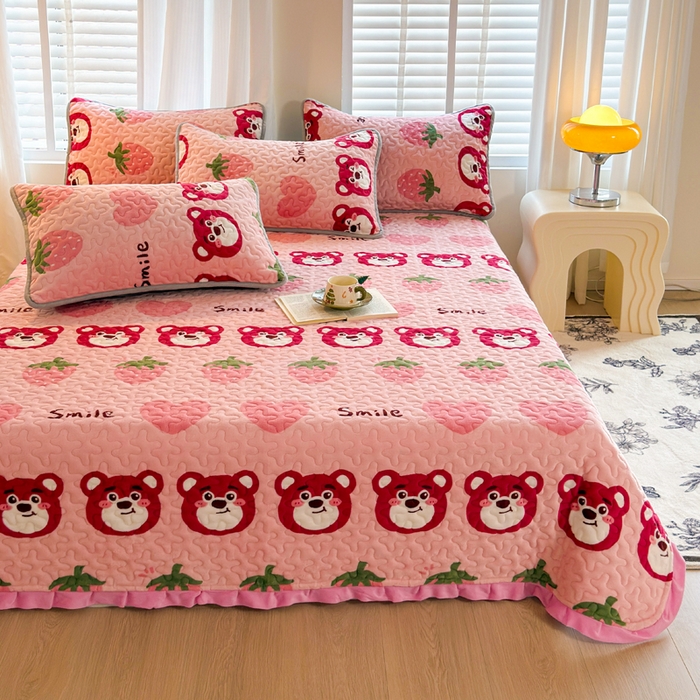 91家纺网 家纺一手货源 找家纺 （总）梦莱家纺 2025新款牛奶绒花边单床盖三件套