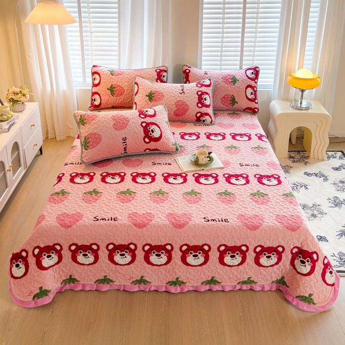 91家纺网 家纺一手货源 找家纺 （总）梦莱家纺 2025新款牛奶绒花边单床盖三件套