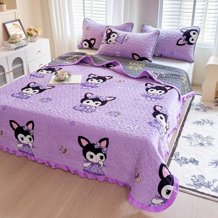 91家纺网 家纺一手货源 找家纺 （总）梦莱家纺 2025新款牛奶绒花边单床盖三件套