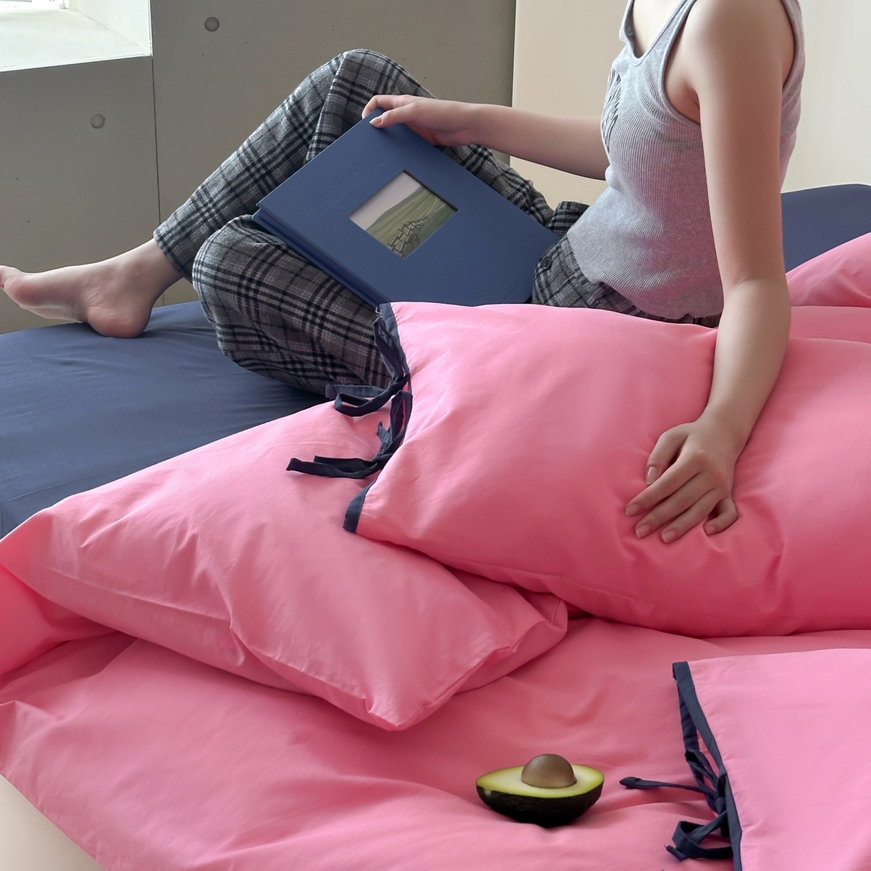 91家纺网 家纺一手货源 找家纺 例外 2025新款40s水洗棉 绑带款系列 枚玫桑葚绑带