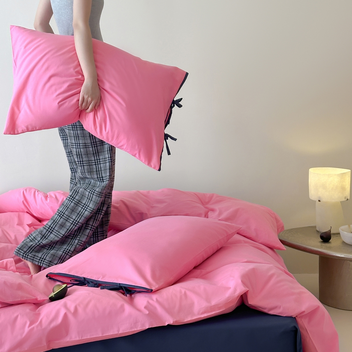 91家纺网 家纺一手货源 找家纺 例外 2025新款40s水洗棉 绑带款系列 枚玫桑葚绑带