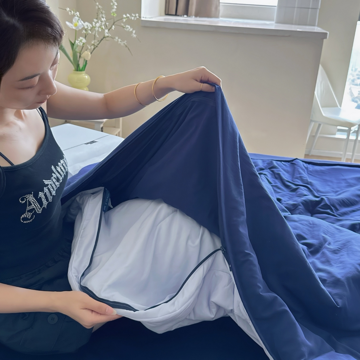 91家纺网 家纺一手货源 找家纺 兜米家居 2025新款深睡星球同款双层控温被被芯pro被春夏子母被芯 深睡蓝