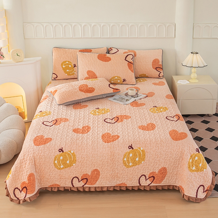 91家纺网 家纺一手货源 找家纺 （总）梦莱家纺 2025新款牛奶绒花边单床盖三件套