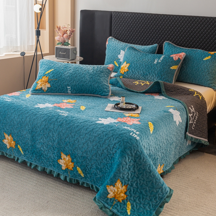 梦莱家纺 2025新款牛奶绒花边单床盖三件套 摇曳