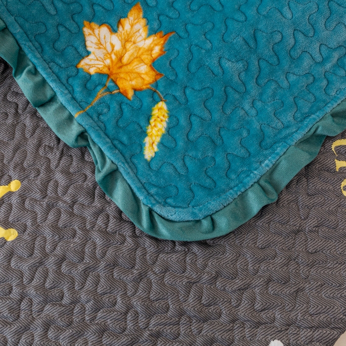 91家纺网 家纺一手货源 找家纺 梦莱家纺 2025新款牛奶绒花边单床盖三件套 摇曳