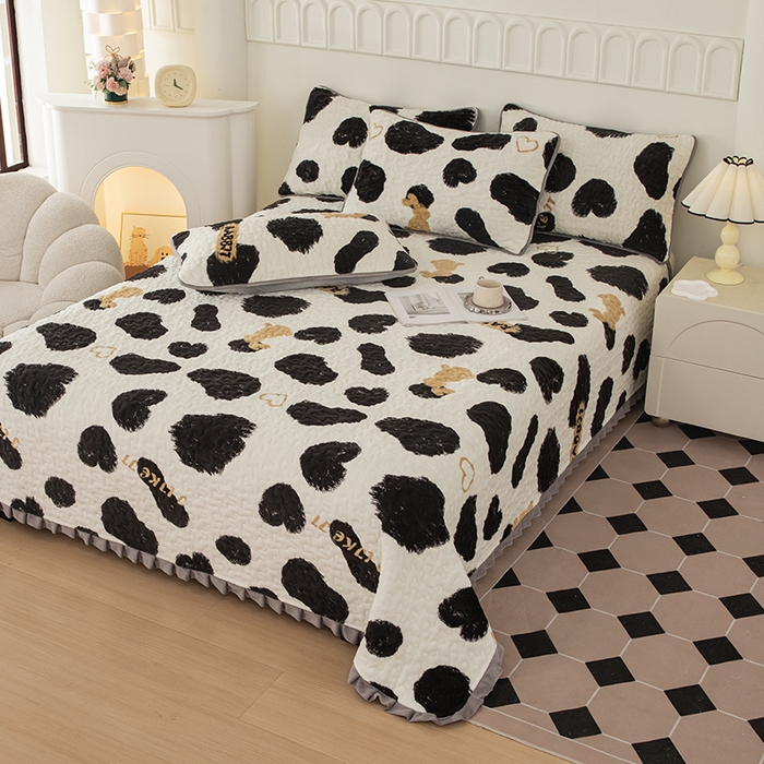 91家纺网 家纺一手货源 找家纺 梦莱家纺 2025新款牛奶绒花边单床盖三件套 心意