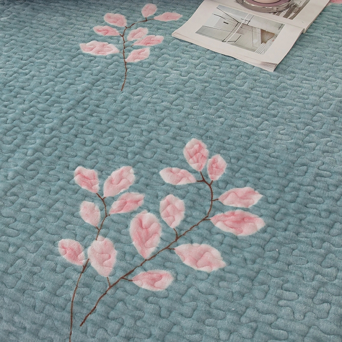 91家纺网 家纺一手货源 找家纺 梦莱家纺 2025新款牛奶绒花边单床盖三件套 摇曳-蓝