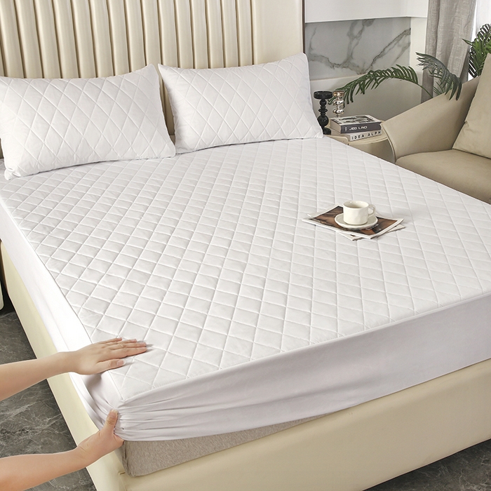 91家纺网 家纺一手货源 找家纺 煌朝家纺 2025新款全棉抗菌夹棉床笠单品床笠床笠单件 白色