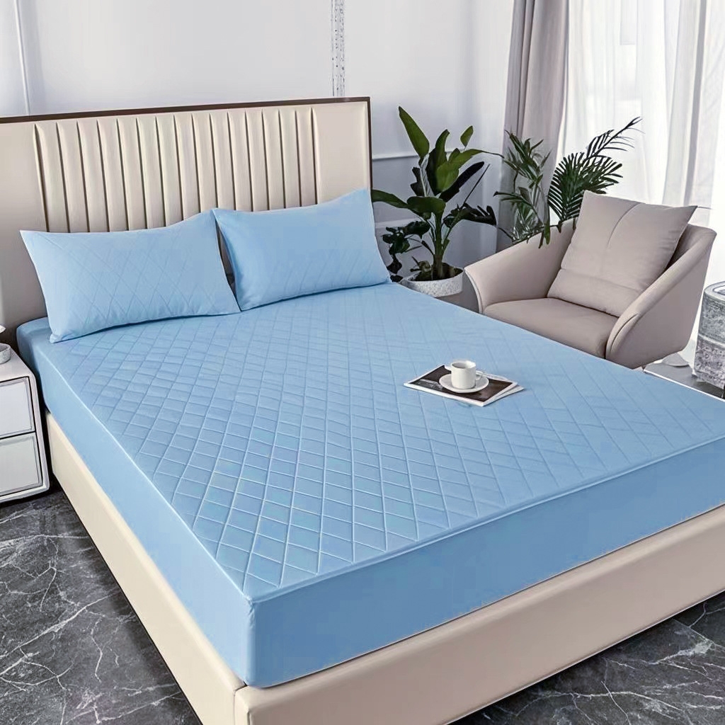 91家纺网 家纺一手货源 找家纺 煌朝家纺 2025新款全棉抗菌夹棉床笠单品床笠床笠单件 天蓝色