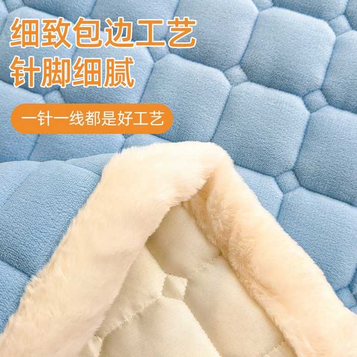 91家纺网 家纺一手货源 找家纺 爱屋及屋 2025新款牛奶绒纯色床护垫-好运熊系列 天空蓝