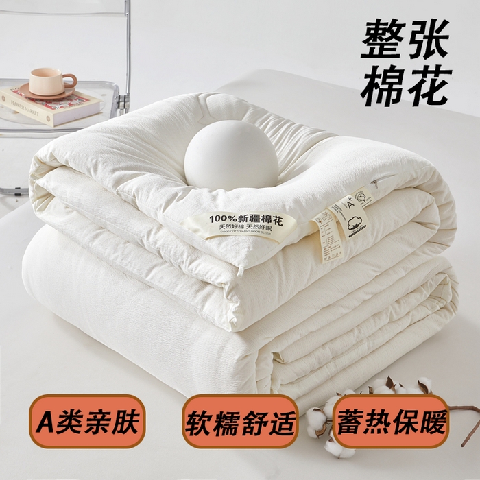 91家纺网 家纺一手货源 找家纺 艾特你 2025新款水洗棉皱皱纱新疆棉花被子被芯 新疆棉-米白