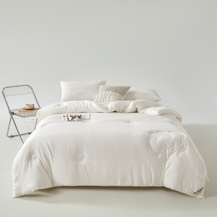 91家纺网 家纺一手货源 找家纺 艾特你 2025新款水洗棉皱皱纱新疆棉花被子被芯 新疆棉-米白