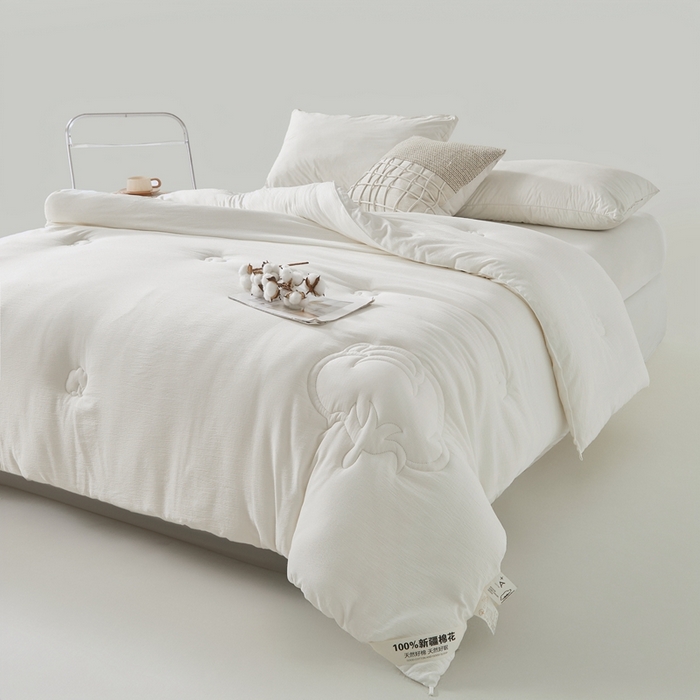 91家纺网 家纺一手货源 找家纺 艾特你 2025新款水洗棉皱皱纱新疆棉花被子被芯 新疆棉-米白