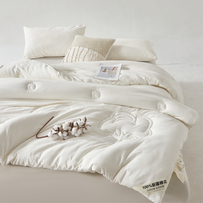 91家纺网 家纺一手货源 找家纺 艾特你 2025新款水洗棉皱皱纱新疆棉花被子被芯 新疆棉-米白