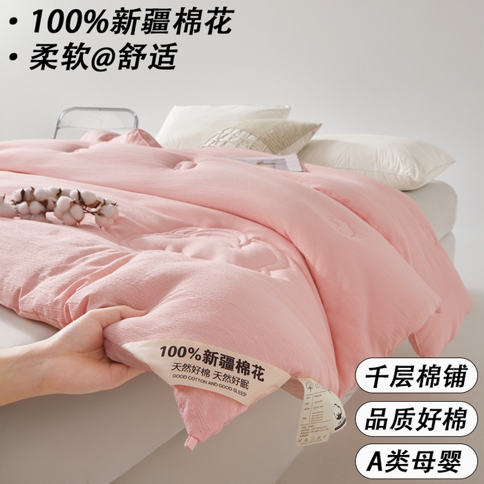 艾特你 2025新款水洗棉皱皱纱新疆棉花被子被芯 新疆棉-粉色
