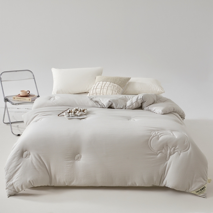 91家纺网 家纺一手货源 找家纺 艾特你 2025新款水洗棉皱皱纱新疆棉花被子被芯 新疆棉-灰色