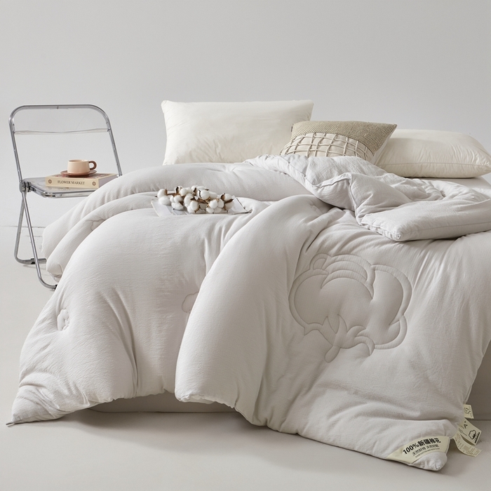 91家纺网 家纺一手货源 找家纺 艾特你 2025新款水洗棉皱皱纱新疆棉花被子被芯 新疆棉-灰色