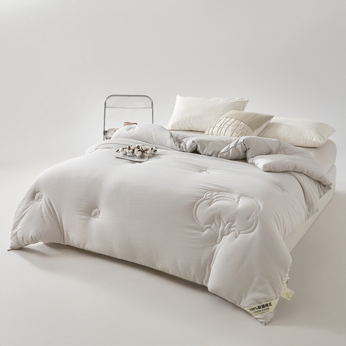 91家纺网 家纺一手货源 找家纺 艾特你 2025新款水洗棉皱皱纱新疆棉花被子被芯 新疆棉-灰色