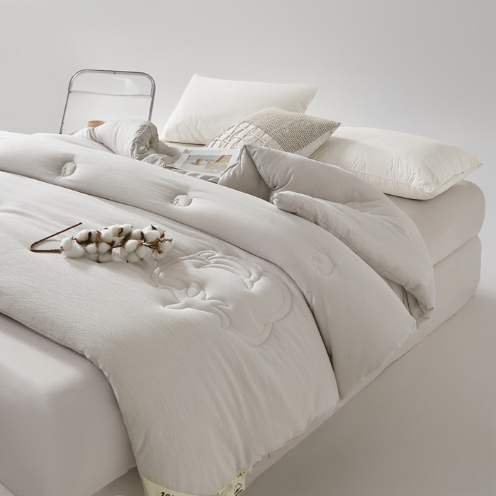 91家纺网 家纺一手货源 找家纺 艾特你 2025新款水洗棉皱皱纱新疆棉花被子被芯 新疆棉-灰色