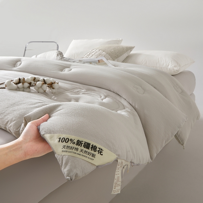 91家纺网 家纺一手货源 找家纺 艾特你 2025新款水洗棉皱皱纱新疆棉花被子被芯 新疆棉-灰色