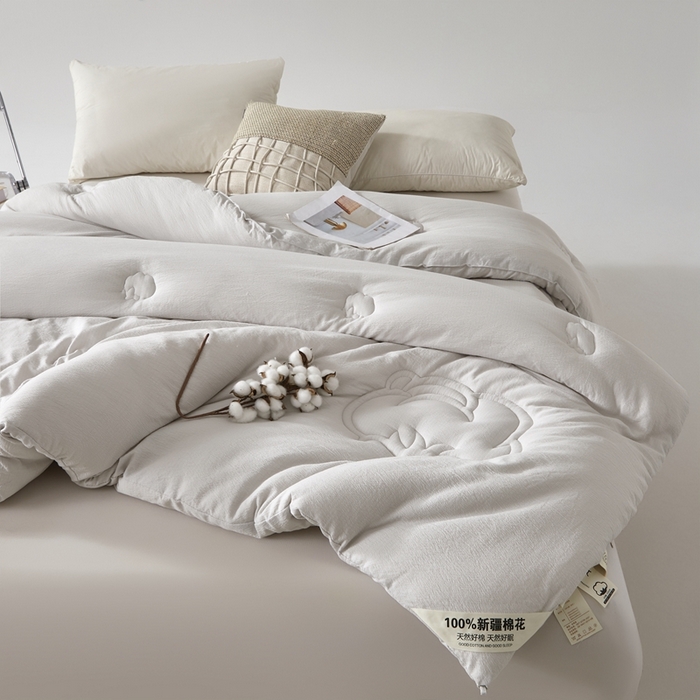 91家纺网 家纺一手货源 找家纺 艾特你 2025新款水洗棉皱皱纱新疆棉花被子被芯 新疆棉-灰色