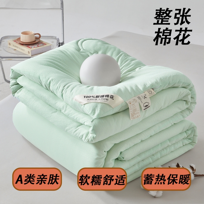 91家纺网 家纺一手货源 找家纺 艾特你 2025新款水洗棉皱皱纱新疆棉花被子被芯 新疆棉-艾绿