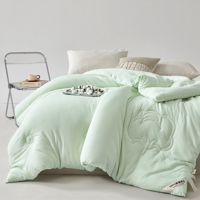 91家纺网 家纺一手货源 找家纺 艾特你 2025新款水洗棉皱皱纱新疆棉花被子被芯 新疆棉-艾绿