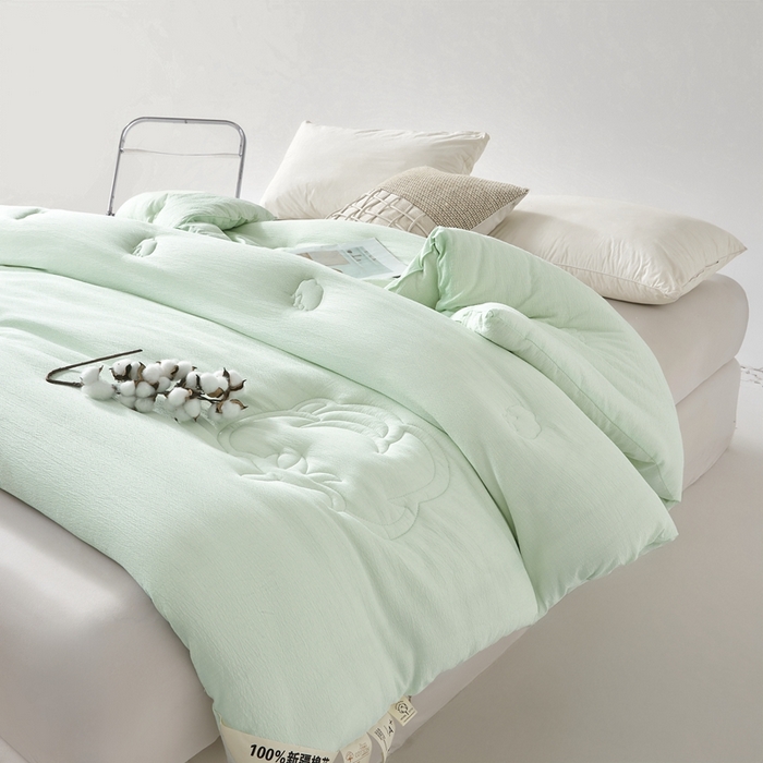 91家纺网 家纺一手货源 找家纺 艾特你 2025新款水洗棉皱皱纱新疆棉花被子被芯 新疆棉-艾绿