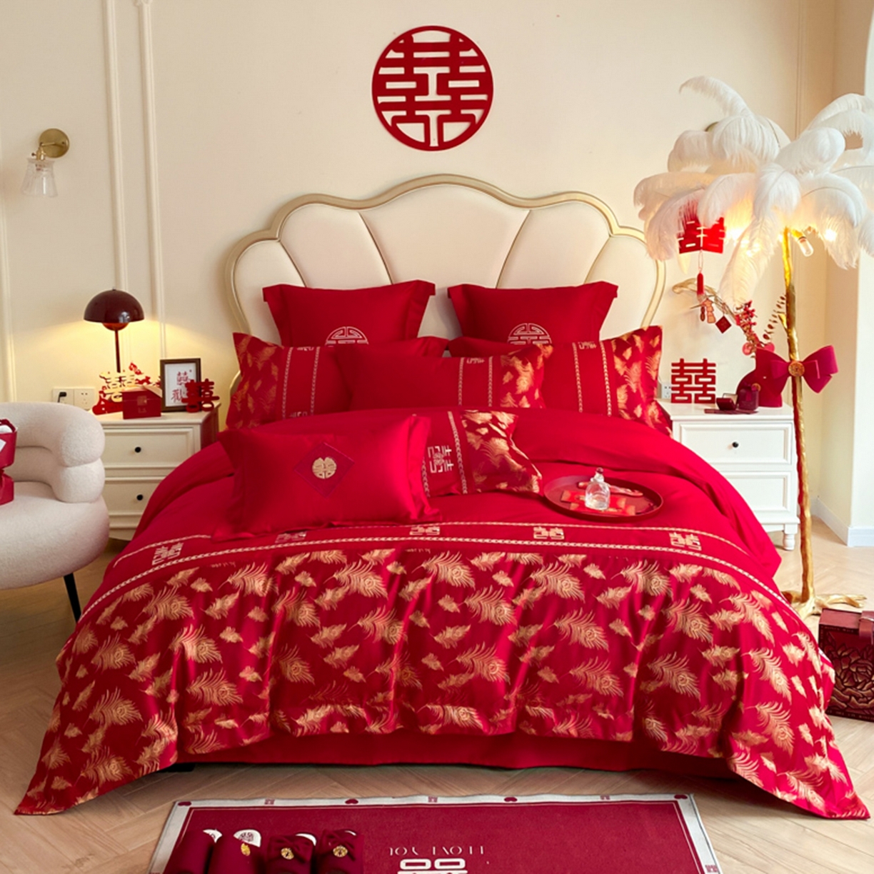 91家纺网 家纺一手货源 找家纺 （总）博纳家纺 2025新款亲肤棉婚庆绣花款四件套