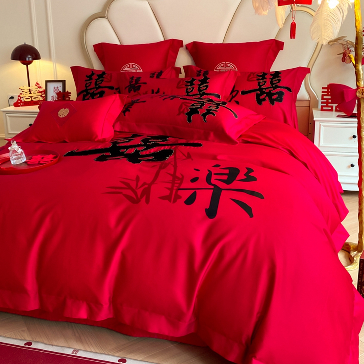 91家纺网 家纺一手货源 找家纺 （总）博纳家纺 2025新款亲肤棉婚庆绣花款四件套