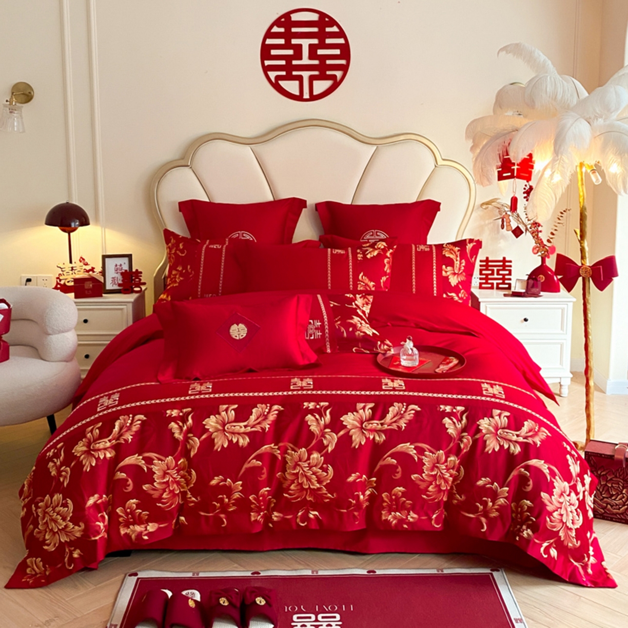 博纳家纺 2025新款亲肤棉婚庆绣花款四件套 欧式风情