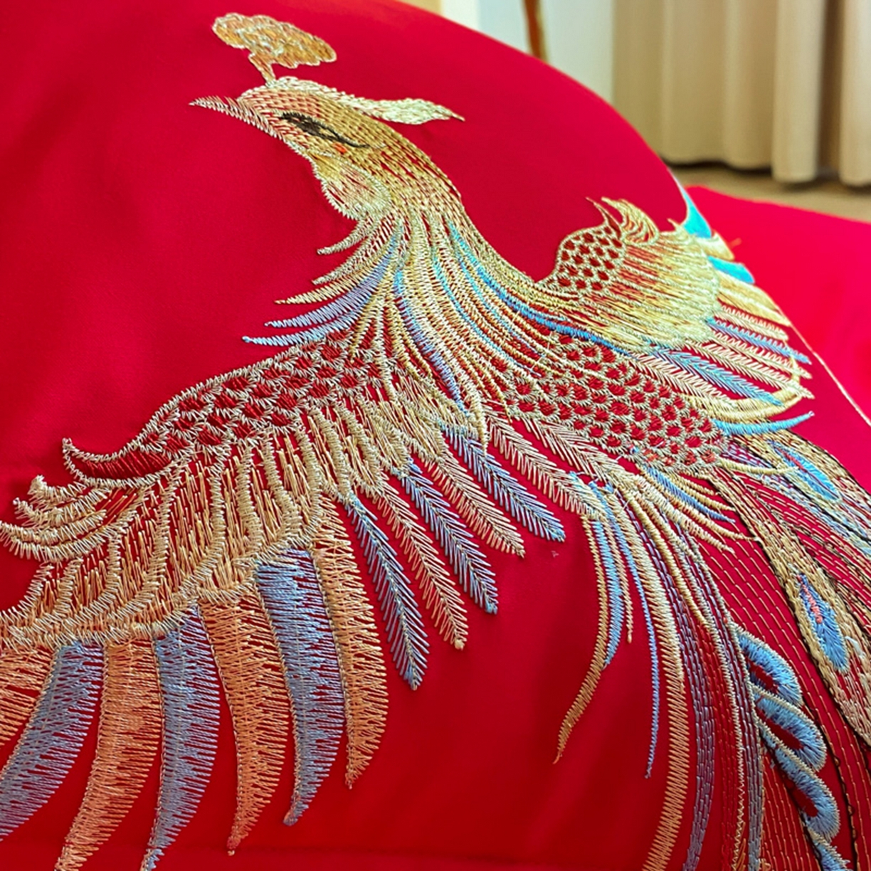 91家纺网 家纺一手货源 找家纺 博纳家纺 2025新款亲肤棉婚庆绣花款四件套 龙凤大喜